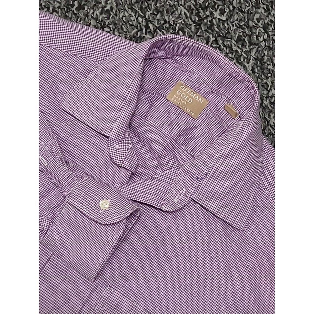 Gitman Bros Gold Dress‎ Shirt Mens 17.5 35 Maroon Checked Office Casual USA